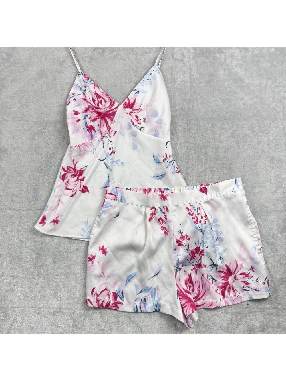 La Vie En Rose Pajama Set Womens Small Floral Satin Cami Top Shorts Sleepwear